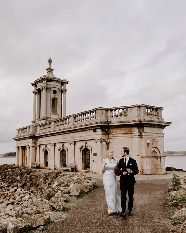 Normanton Church in Rutland with silver wedding dress