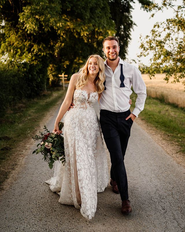 Strapless lace Lillian West wedding dress for barn wedding 