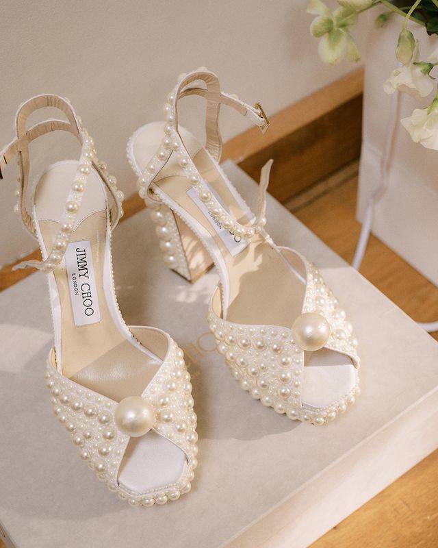Jimmy Choo pearl shoes with platform heel.
