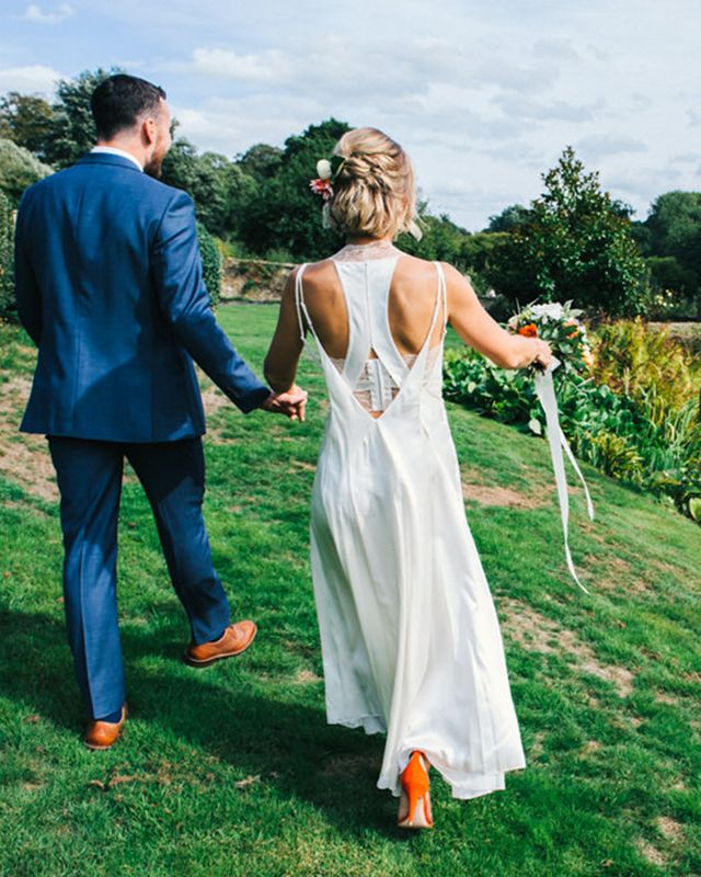 colourful pennard house wedding with bride wearing racerback dress