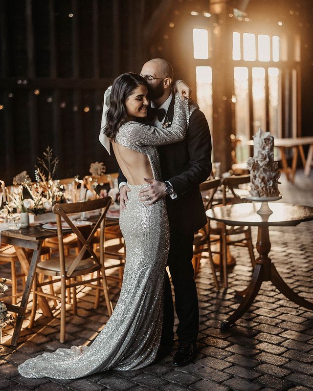 silver sparkly wedding dress at Elmley Nature Reserve