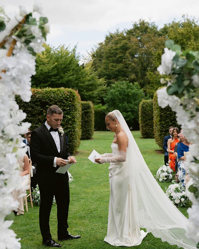 bride and groom exchanging wedding vows