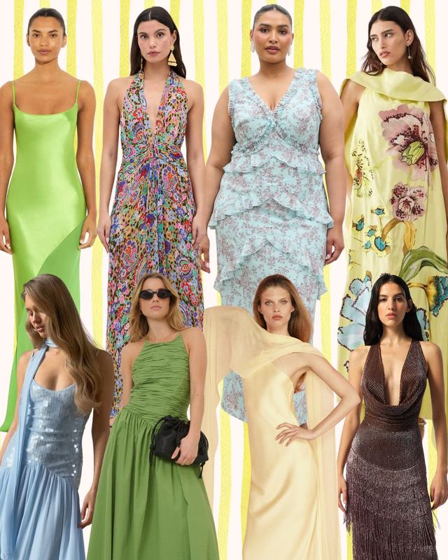 Collage edit of the best summer wedding guest dresses to shop in 2026