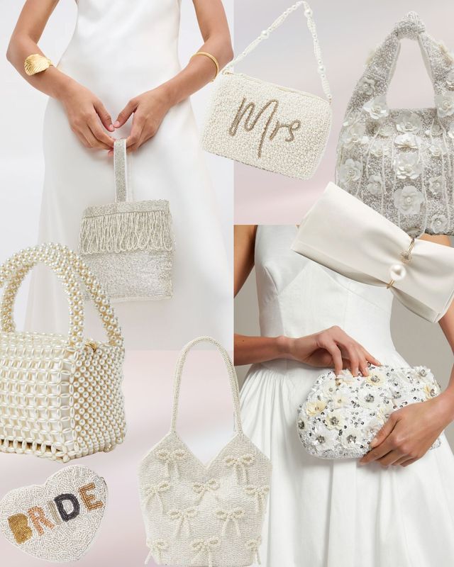 Collage edit of the best bridal bags and clutches for brides