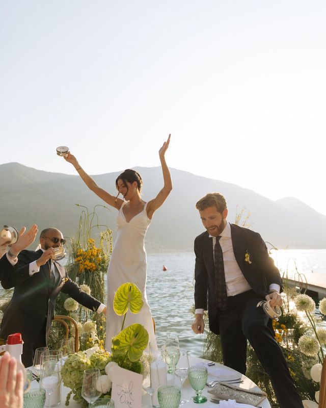 Outdoor destination wedding breakfast by the sea