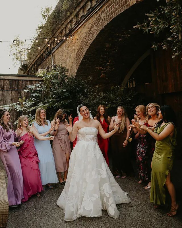 Mismatched colourful bridesmaid dresses styled on different body types
