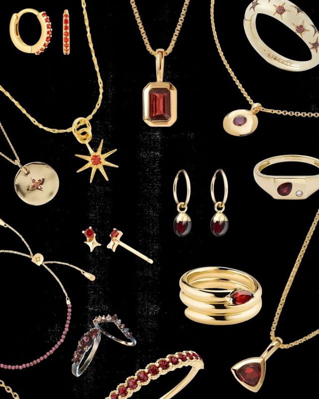 Collage of the best Garnet January birthstone jewellery to shop