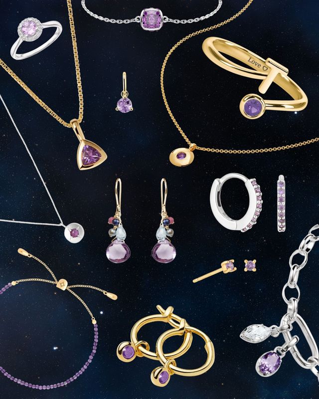 Edit of the best February birthstone jewellery by Rock My Wedding, including amethyst necklaces, rings, bracelets and more