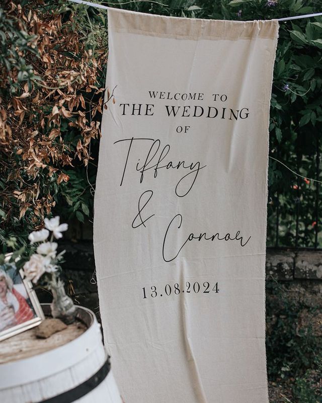 five signs you need for your wedding day - fabric wedding welcome sign