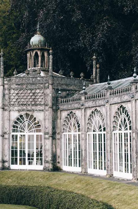 Exterior of Sezincote glasshouse wedding venue Gloucestershire 