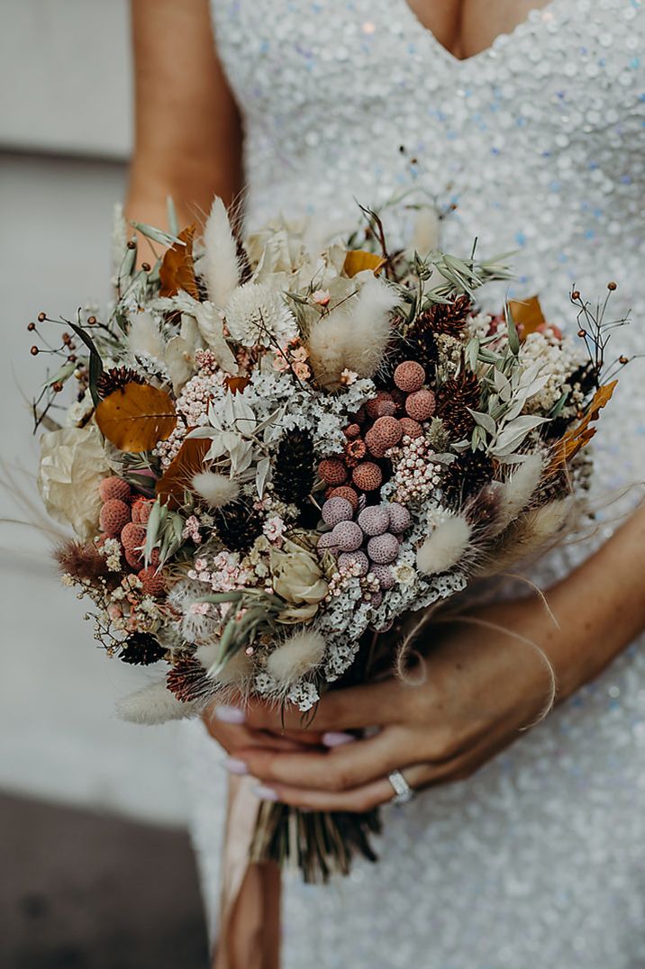 Dried flower wedding bouquet with bunny ears 