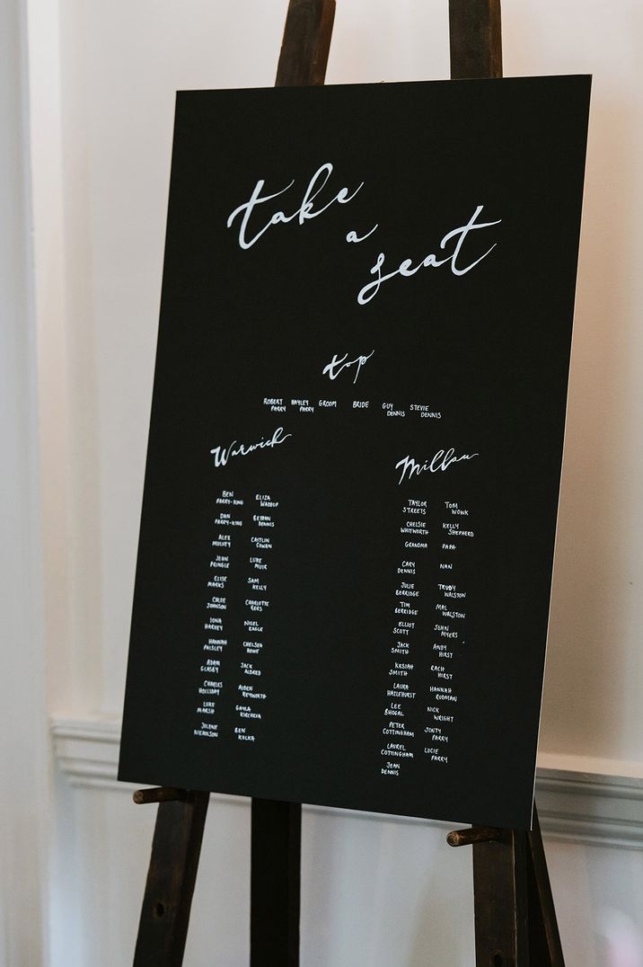 Chalkboard style seating plan for classic wedding 