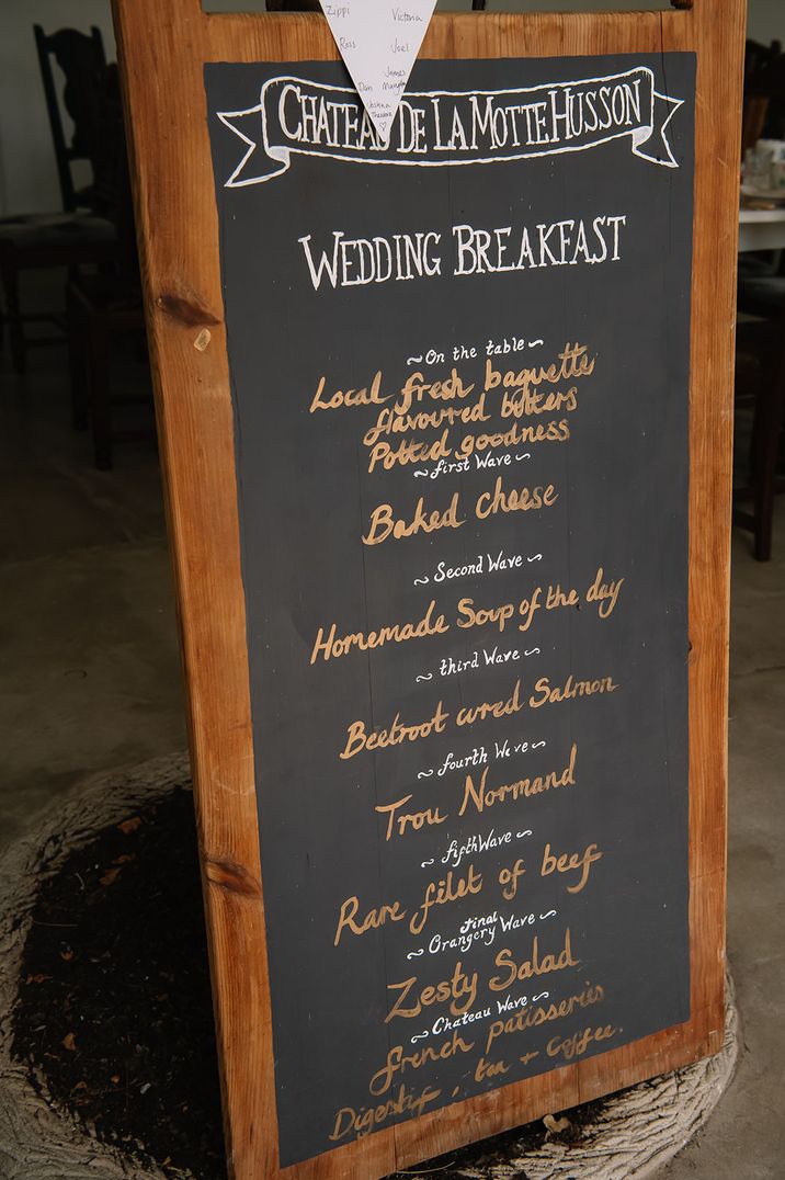 Chalk board wedding menu sign