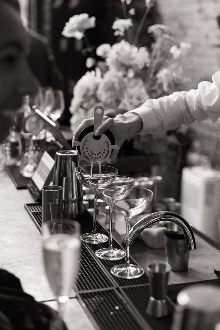 London wedding bar with mixologist creating cocktails 