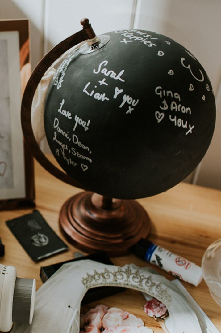 Globe with blackboard paint for a wedding guest book