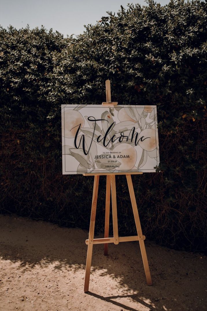 Wedding welcome sign with orange illustration