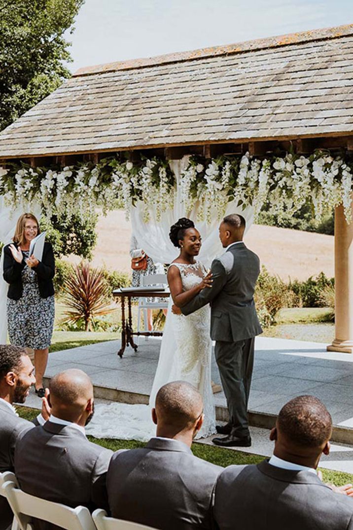 Outdoor wedding ceremony at Tredudwell Manor 