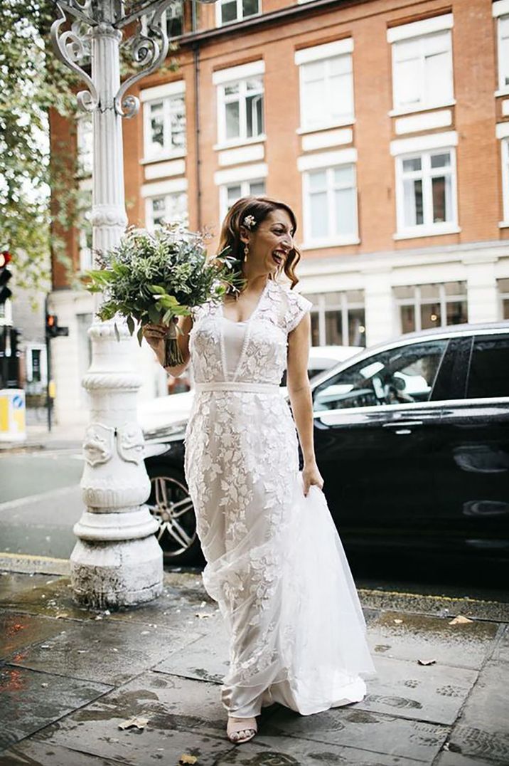 Phase Eight high street wedding dress on real Rock My Wedding bride 