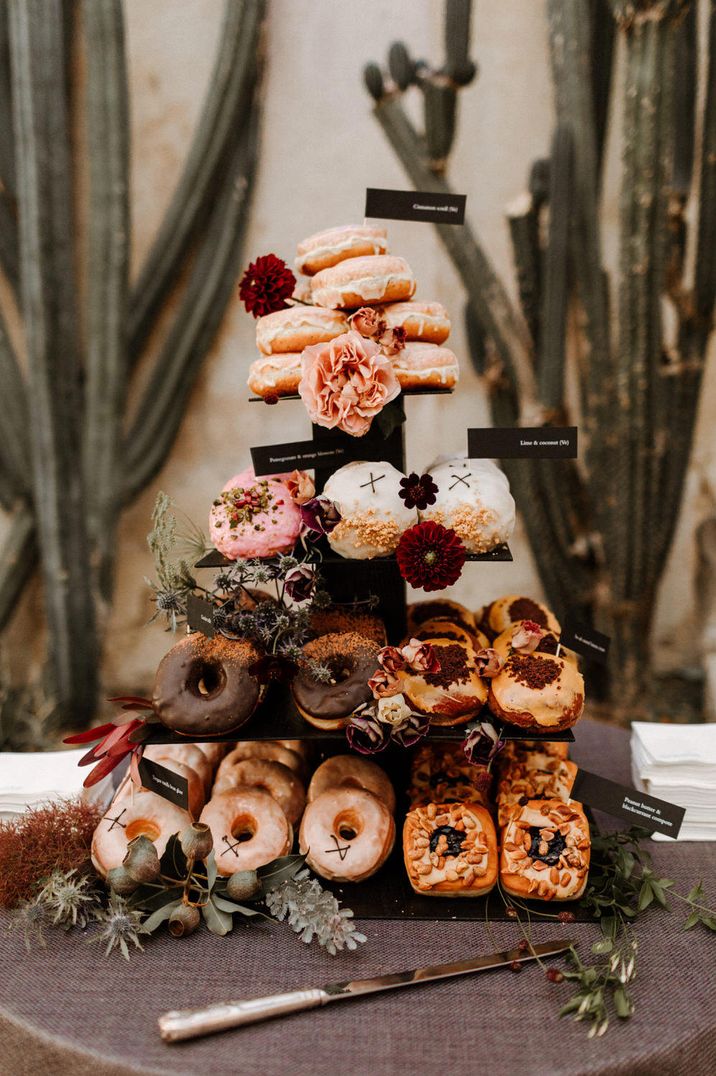 Doughnut tower alternative wedding cake for Syon Park wedding