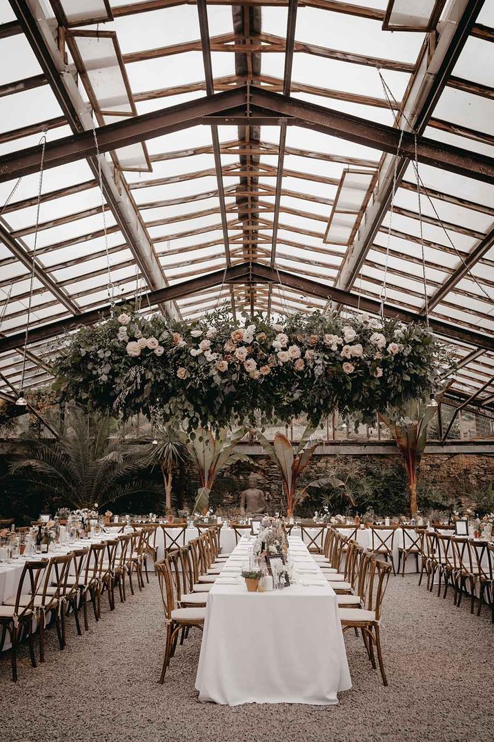 Flower installation at Anran glasshouse wedding venue 