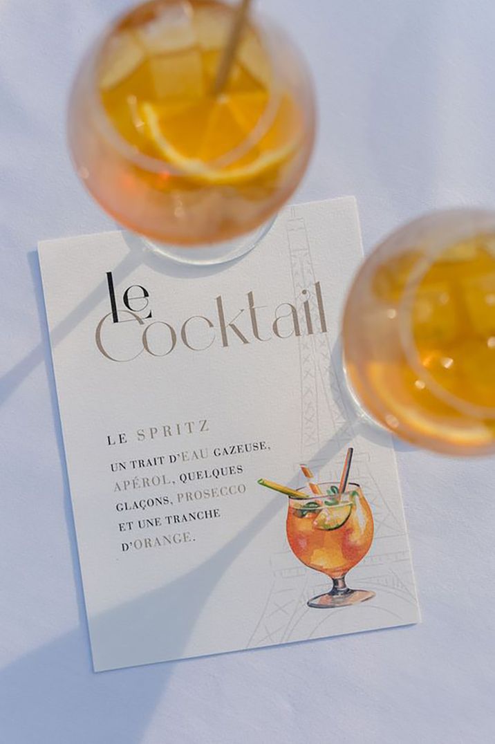 Aperol Spritz cocktail menu for destination wedding by Tom Pictures 