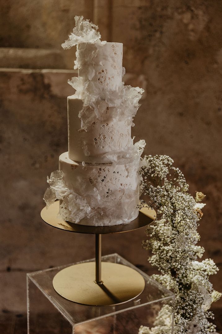 Stunning wedding cake design with three tier white wedding cake by Recommended Supplier, The Painter's Pantry 