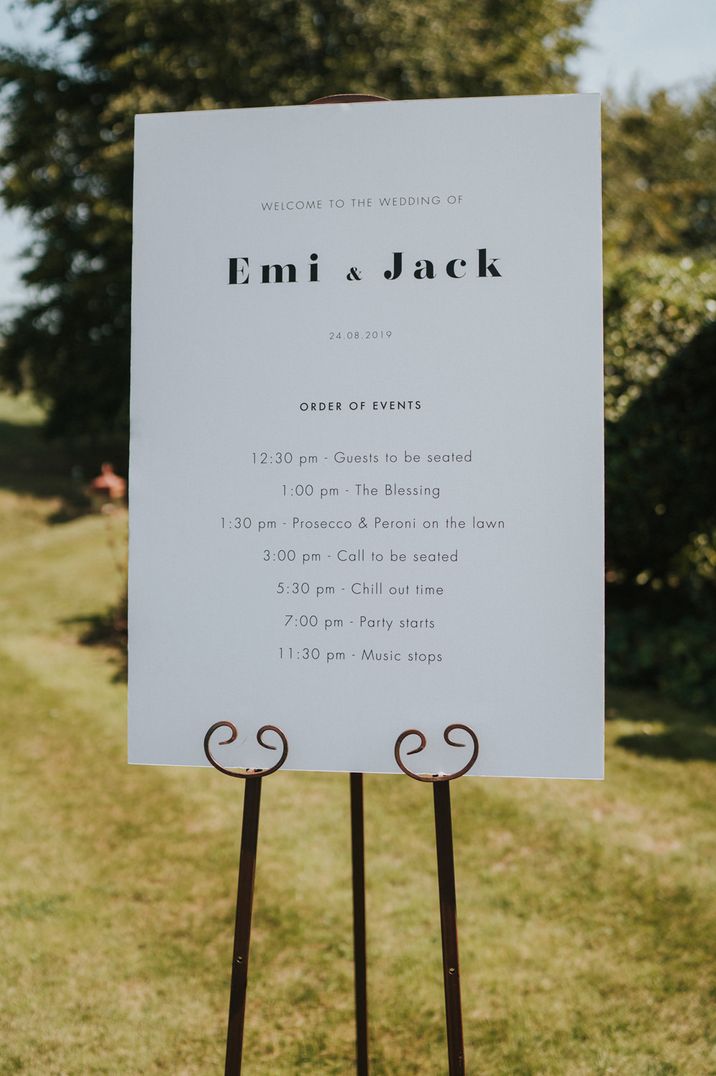 Order of events wedding sign for boho DIY wedding 