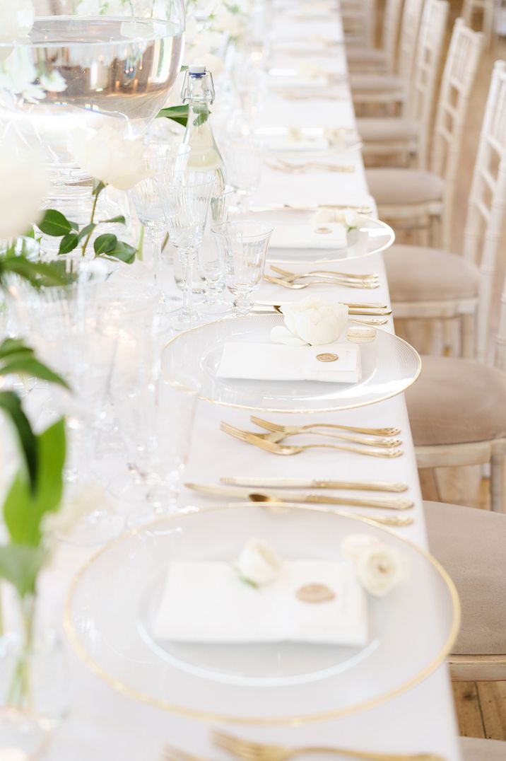 White and Gold Wedding Table Setting