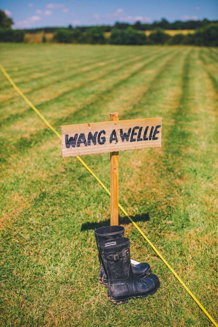 Funny welly throwing game for outdoor wedding 