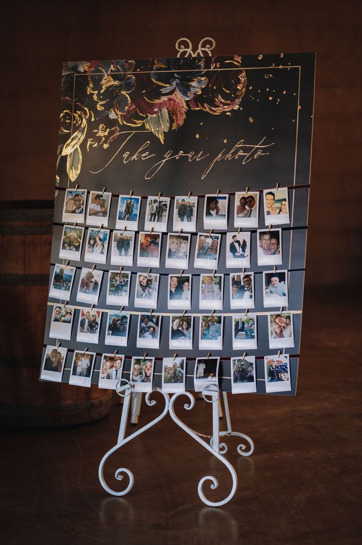 Combination seating chart and guest book with polaroid pictures 