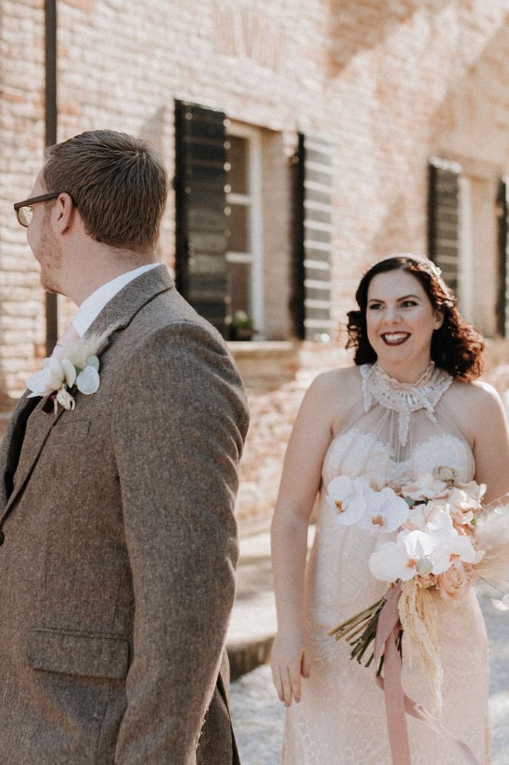 Bride and groom have beautiful first look moment 