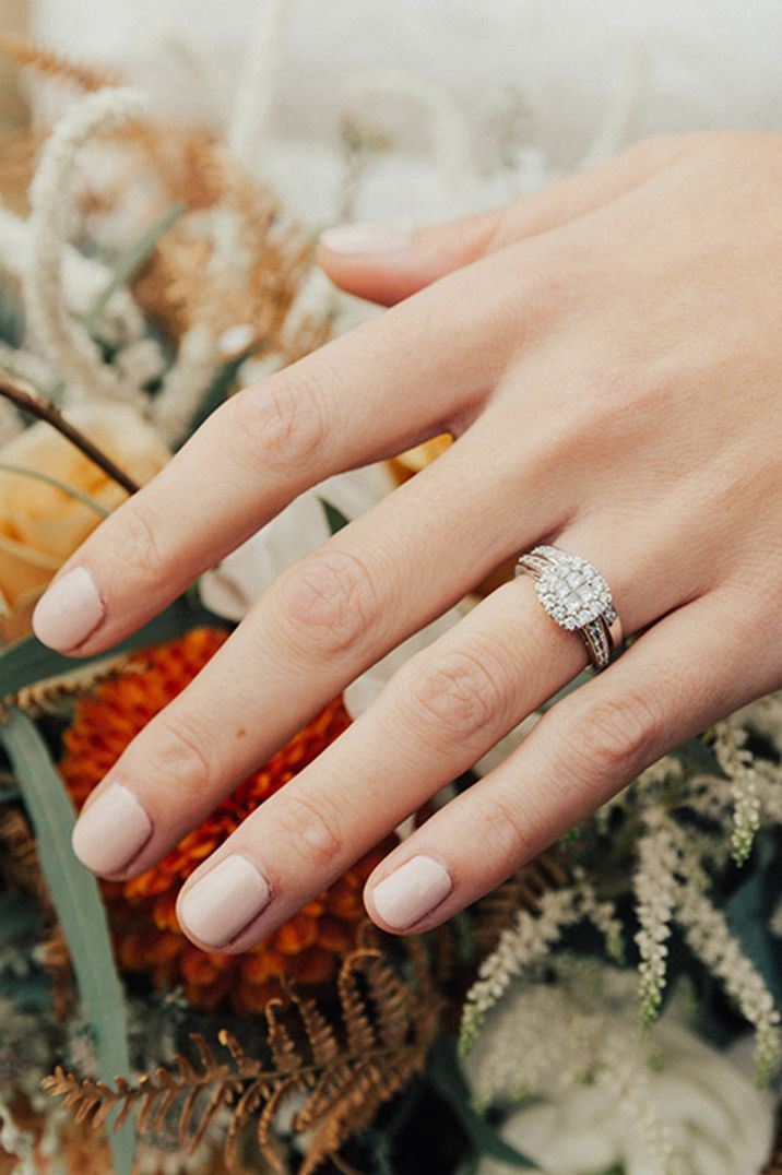 Short squoval wedding nails with neutral wedding nail colour 