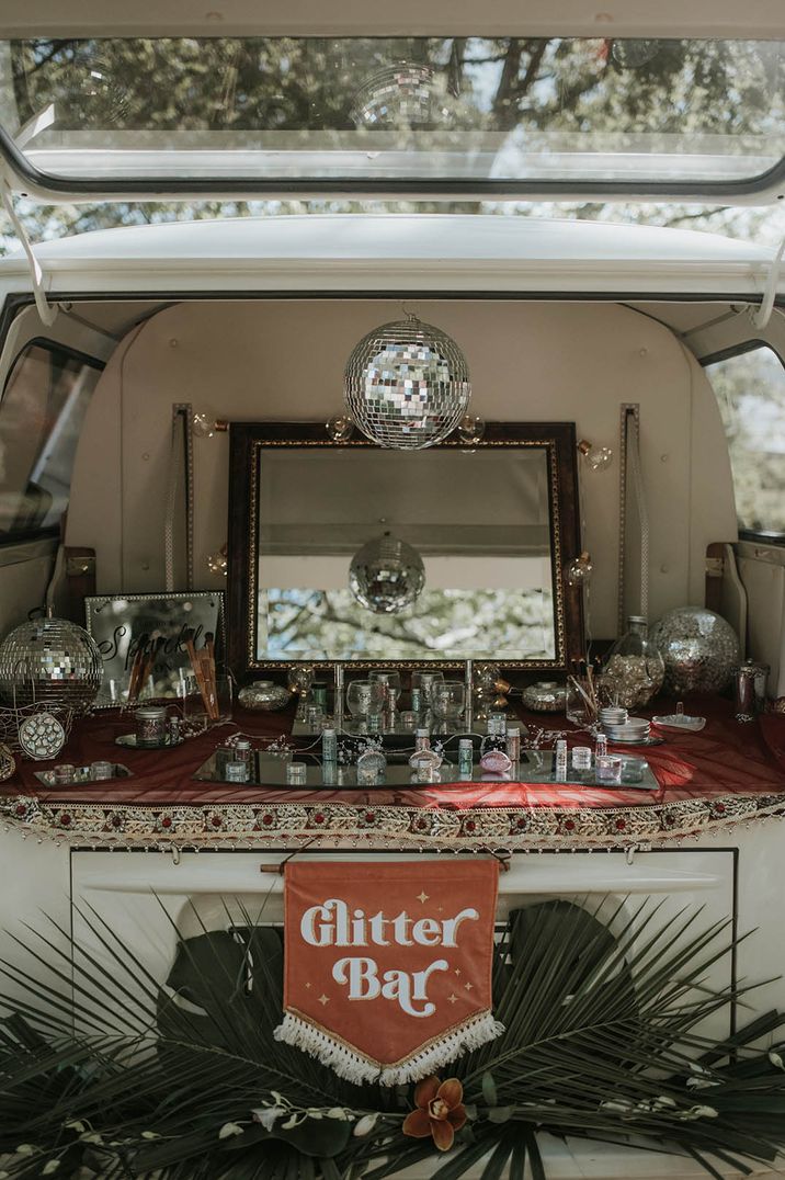 Glitter bar wedding entertainment by Vintage Camper Booths