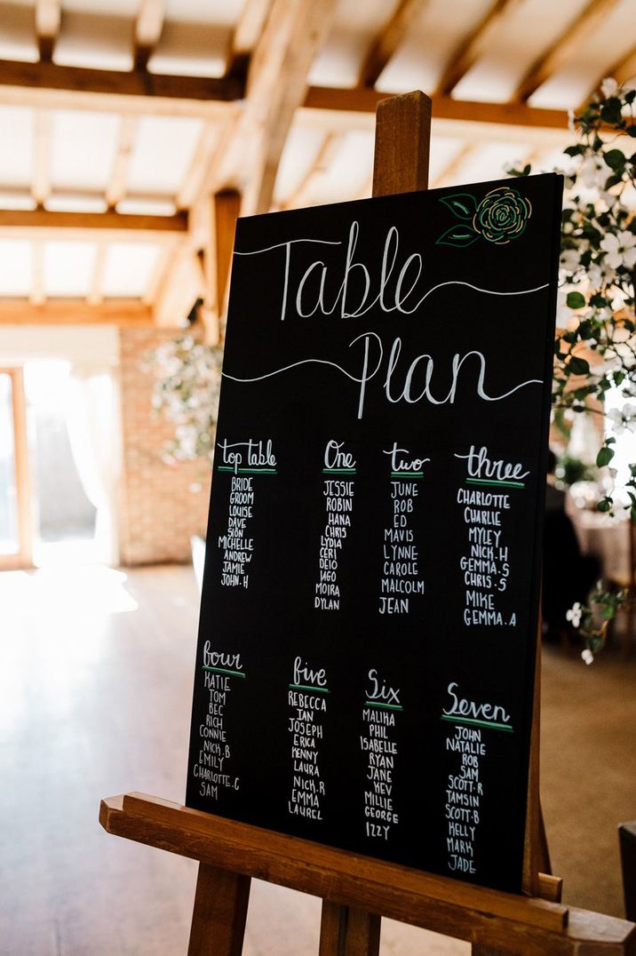 Neat chalk board wedding table plan