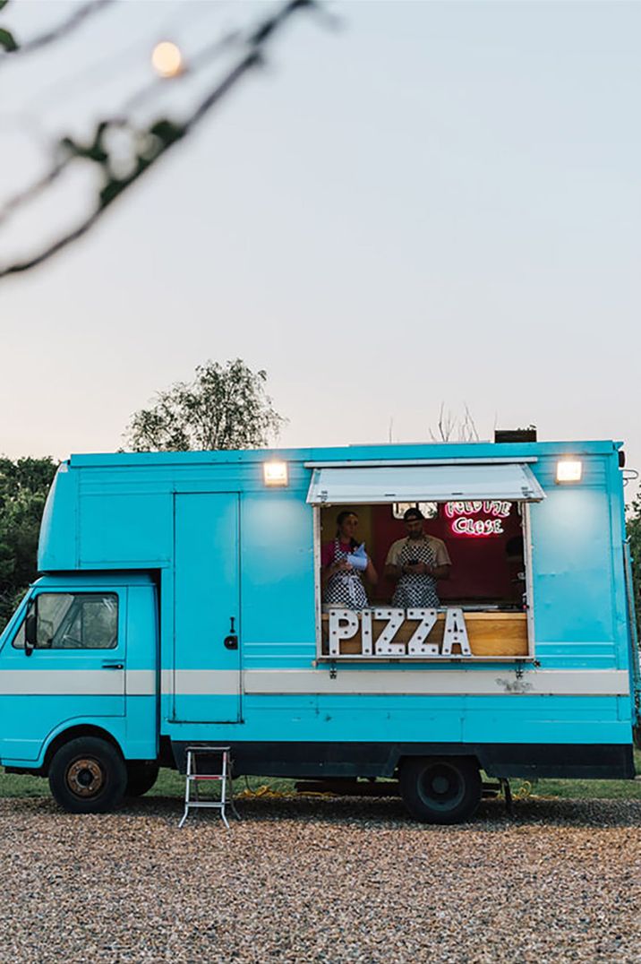 Food stall pizza truck at wedding reception by Jessica Ghansah Weddings