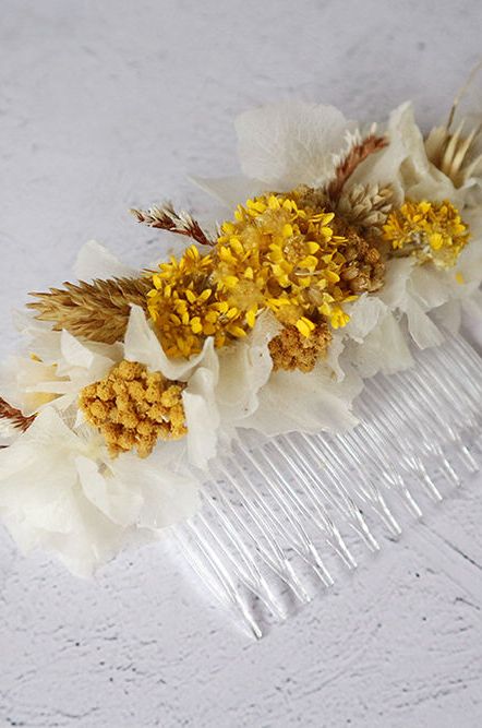 Hair slide with mustard and yellow dried flowers