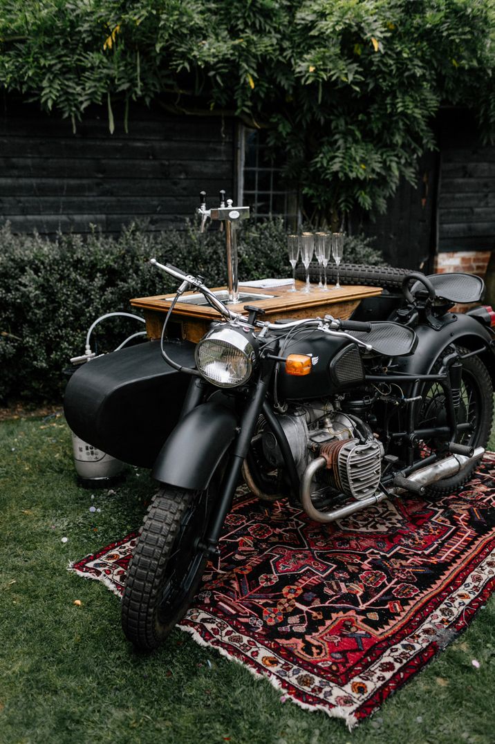 Motorbike bar for wedding drinks at under 5k wedding 