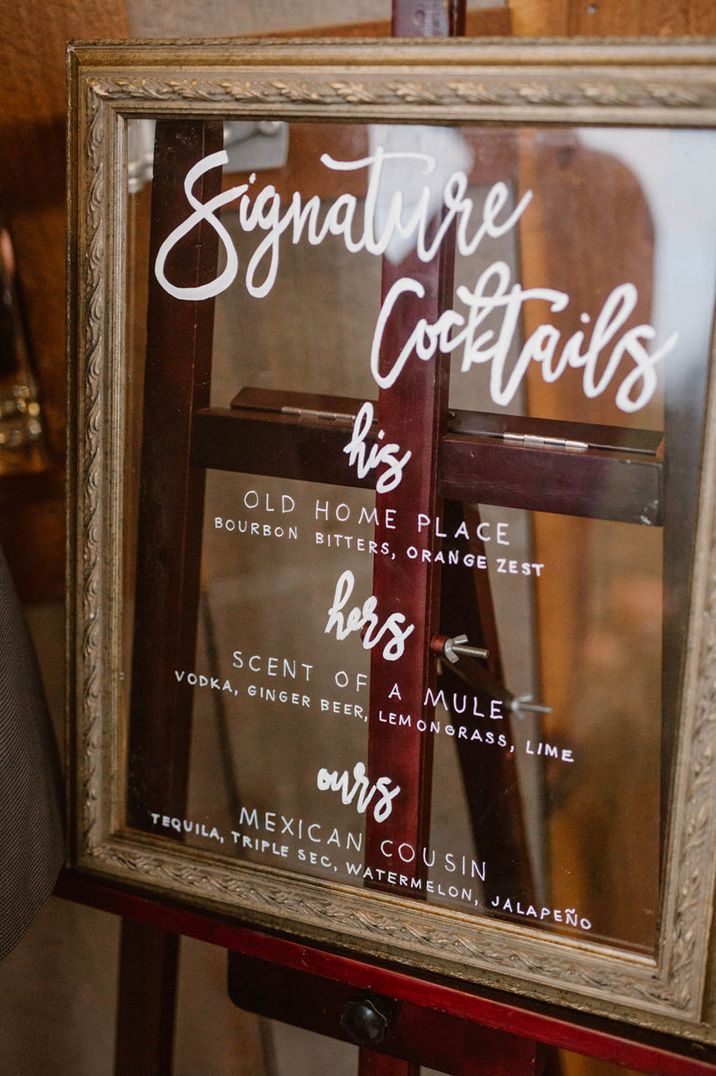 Clear gold vintage photo frame cocktail menu sign