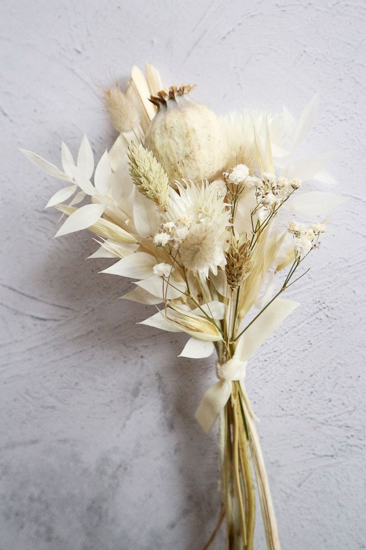 Pale dried flower wedding bouquet