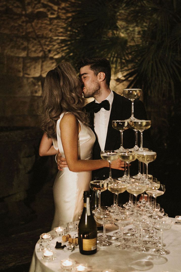 Intimate Italian castle wedding with Prosecco tower 