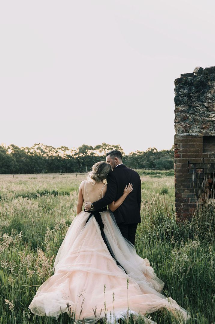 Pink ballgown tulle princess wedding dress by Elizabeth Harper Photography