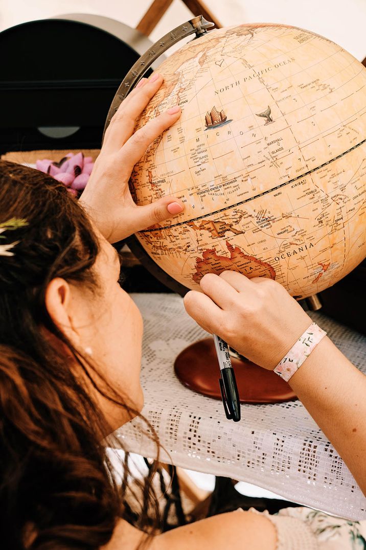 Wedding guest signs a vintage globe 