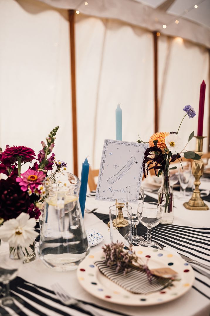 DIY minimalistic white and deep blue wedding table sign