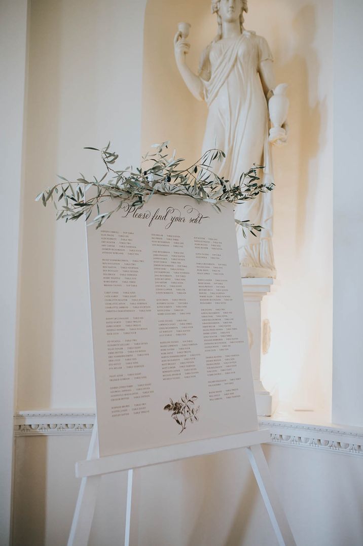 Simple black and white wedding signage for the seating chart 