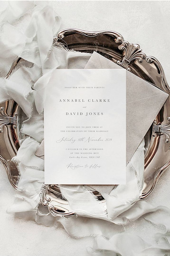 Classic black and white minimalist wedding invitation 