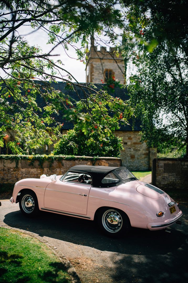 Vintage pink Porch wedding car for country wedding 