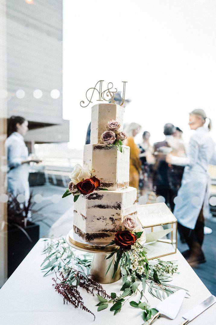 Hexagonal wedding semi-naked wedding cake