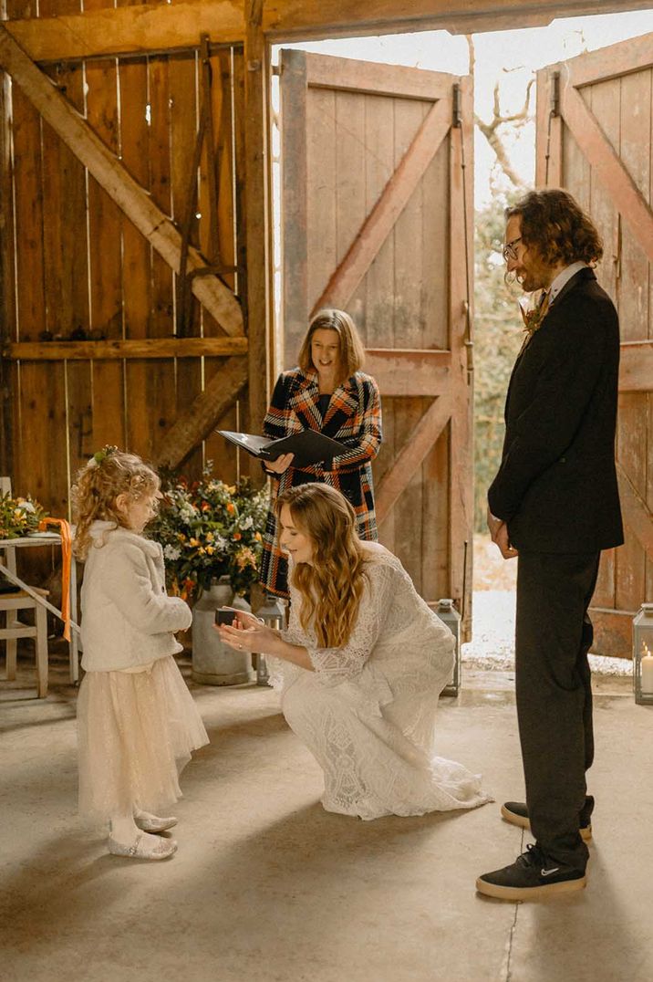 Civil wedding ceremony at Nancarrow Farm with flower girl as the ring bearer