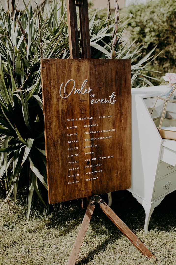 Order of Events wooden wedding sign 