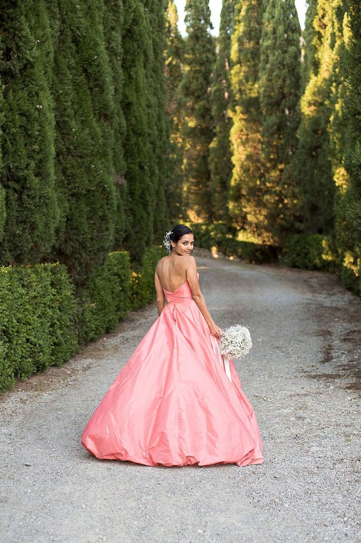 pink coloured wedding dress with full skirt